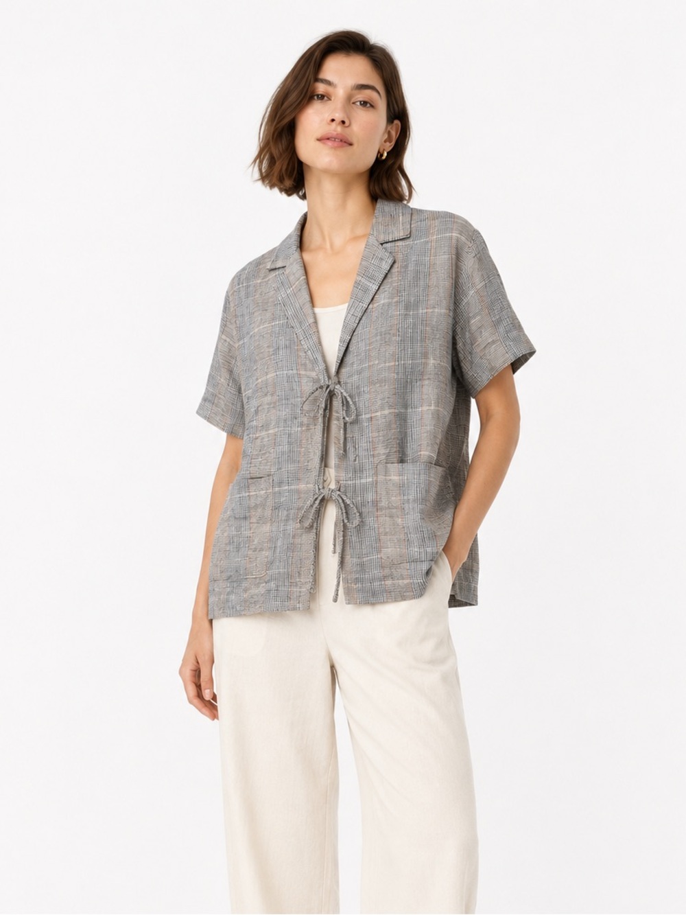 MOD REF Plaid Linen Short Sleeve Jacket